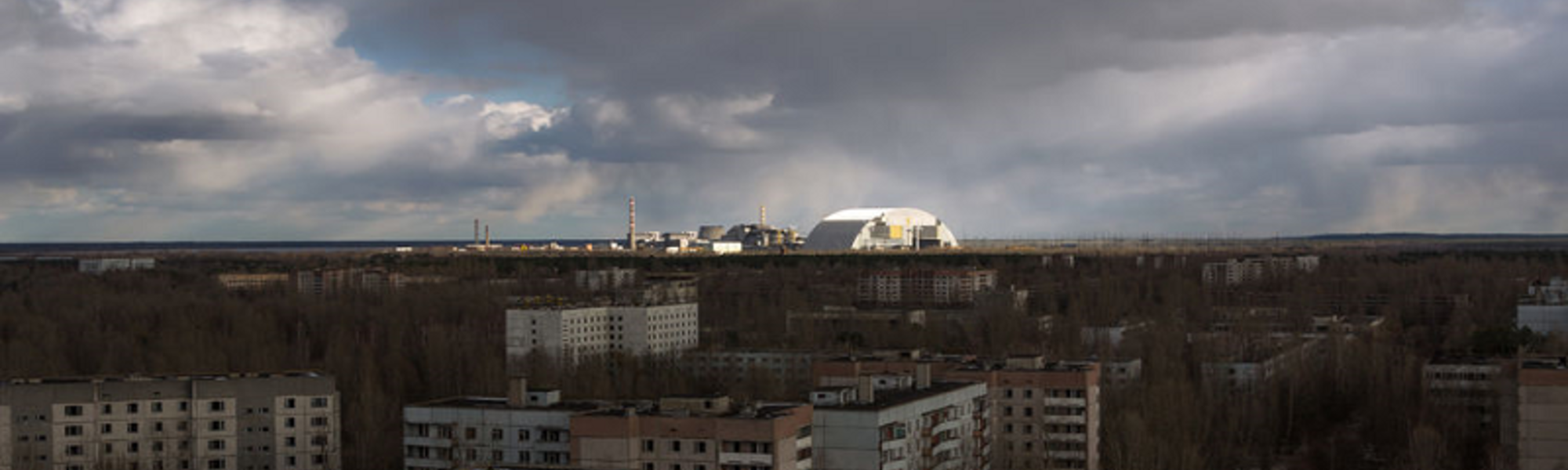 The Chernobyl nuclear power plant. View from Pripyat