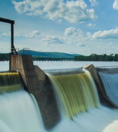 Hydropower station generating renewable electricity through water flow