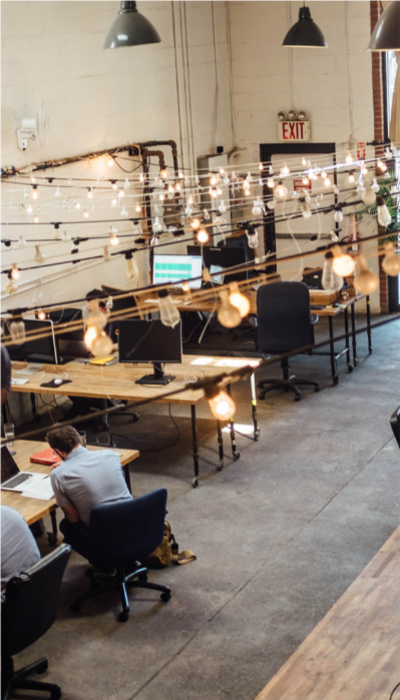 Modern office workspace representing collaboration and recruitment services